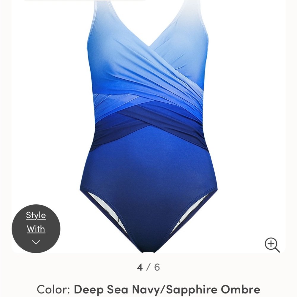 Lands' End Blue Ombre One Piece Swimsuit with Wrap-Style Design